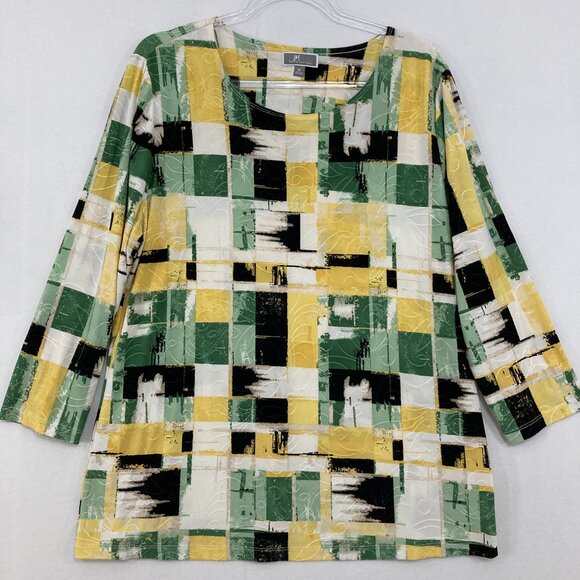 JM Collection size XL Color-Block Stretch Textured Knit 3/4 Sleeve Blouse - Picture 1 of 7